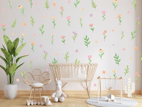 Wally Fox - Wandsticker Kinderzimmer - Wanddeko Blumen, Blätter - Rosa, Violett, Grün, Gelb - 70 Stück Wally Fox - Wandsticker Kinderzimmer - Wanddeko Blumen, Blätter - Rosa, Violett, Grün, Gelb - 70 Stück von Wally Fox
