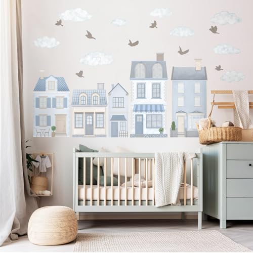 Wally Fox - Wandsticker Kinderzimmer - Wandtattoo Babyzimmer - Ungiftig, leistungsstark - Set 22 Stück, Cottages, Stadthäuser, Pariser Stadthaus, Stadt, Haus, Häuser - Blau, Blau, Creme Wally Fox - Wandsticker Kinderzimmer - Wandtattoo Babyzimmer - Ungiftig, leistungsstark - Set 22 Stück, Cottages, Stadthäuser, Pariser Stadthaus, Stadt, Haus, Häuser - Blau, Blau, Creme von Wally Fox