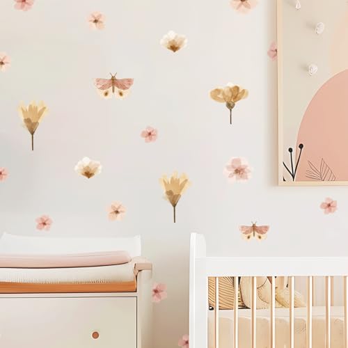 Wally Fox - Wandsticker Kinderzimmer - Wandtattoo Babyzimmer - Ungiftig, sicher, leistungsstark - 46 Stück Sticker, Boho-Blumen, Schmetterlinge - rosa, braun, gepudert, beige Wally Fox - Wandsticker Kinderzimmer - Wandtattoo Babyzimmer - Ungiftig, sicher, leistungsstark - 46 Stück Sticker, Boho-Blumen, Schmetterlinge - rosa, braun, gepudert, beige von Wally Fox
