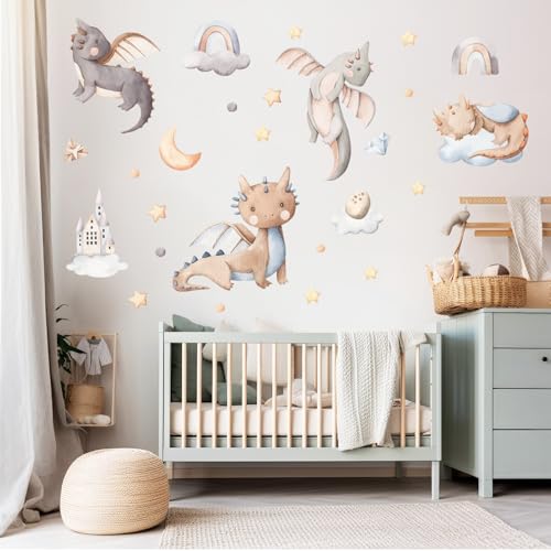 Wally Fox - Wandsticker Kinderzimmer - Wandtattoo Babyzimmer - Ungiftig, sicher, leistungsstark - Set - Drachen, Regenbogen, Sterne - Blau, Braun, Grau, Orange - 52,5x127cm Wally Fox - Wandsticker Kinderzimmer - Wandtattoo Babyzimmer - Ungiftig, sicher, leistungsstark - Set - Drachen, Regenbogen, Sterne - Blau, Braun, Grau, Orange - 52,5x127cm von Wally Fox