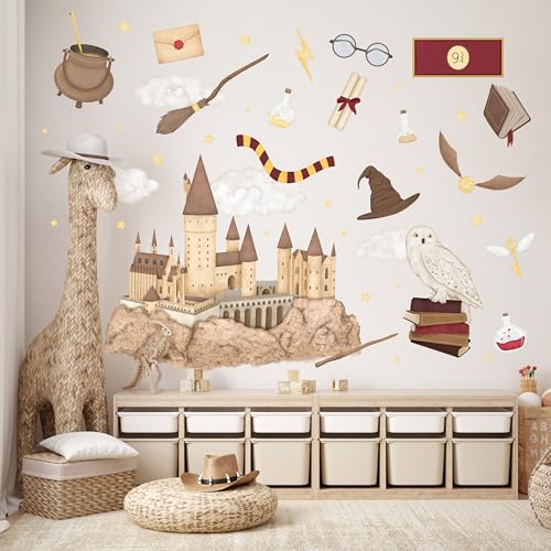 Wally Fox - Wandsticker Kinderzimmer - Wandtattoo Babyzimmer - Ungiftig, sicher, leistungsstark - Set - Eule, Magie, Hexerei, Zauberer, Schloss - Braun, Rot, Gelb - 62,5x125cm Wally Fox - Wandsticker Kinderzimmer - Wandtattoo Babyzimmer - Ungiftig, sicher, leistungsstark - Set - Eule, Magie, Hexerei, Zauberer, Schloss - Braun, Rot, Gelb - 62,5x125cm von Wally Fox