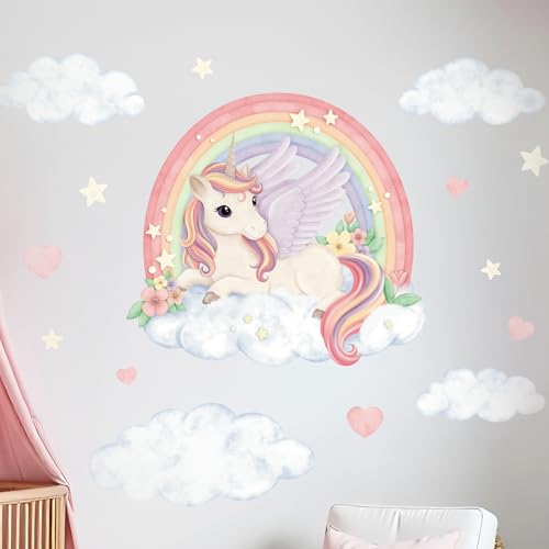 Wally Fox - Wandsticker Kinderzimmer - Wandtattoo Babyzimmer - Ungiftig, sicher - Set Einhorn, Regenbogen, Sterne, Wolken, Herzen L - rosa, violett, gelb, Pastellfarben - 52,5x80cm Wally Fox - Wandsticker Kinderzimmer - Wandtattoo Babyzimmer - Ungiftig, sicher - Set Einhorn, Regenbogen, Sterne, Wolken, Herzen L - rosa, violett, gelb, Pastellfarben - 52,5x80cm von Wally Fox