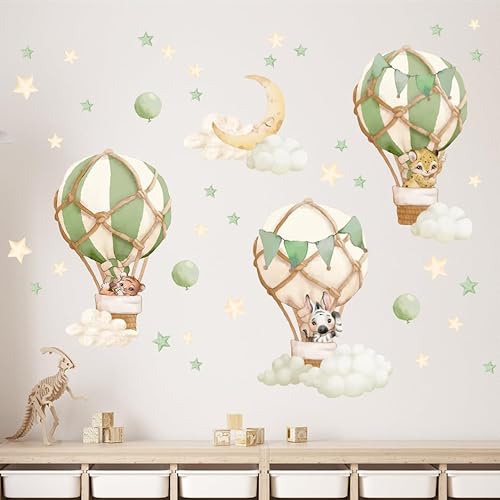 Wally Fox - Wandtattoo Kinderzimmer - Kinderzimmer Deko - Wandtattoo Kinderzimmer Mädchen, Junge - Wanddeko, Wandsticker - Tiere in Luftballons, Grün, Sterne, Mond, Heißluftballons - 47stk Wally Fox - Wandtattoo Kinderzimmer - Kinderzimmer Deko - Wandtattoo Kinderzimmer Mädchen, Junge - Wanddeko, Wandsticker - Tiere in Luftballons, Grün, Sterne, Mond, Heißluftballons - 47stk von Wally Fox
