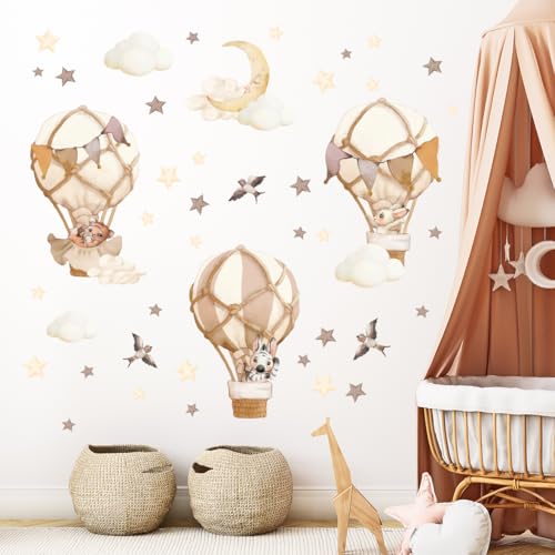 Wally Fox - Wandtattoo Kinderzimmer - Wandsticker, Tiere in Luftballons, Braun, Boho - 47 Stk von Wally Fox