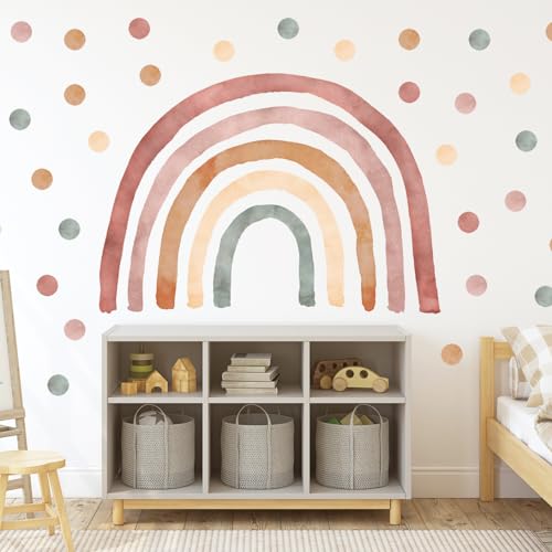 Wally Fox - Wandtattoo Kinderzimmer - Kinderzimmer Deko - Wandtattoo Kinderzimmer Mädchen - Wanddeko, Wandsticker Punkte, Kreise - Boho Regenbogen L + +50 Stück Punkte/Polka Dots von Wally Fox