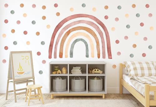 Wally Fox - Wandtattoo Kinderzimmer - Kinderzimmer Deko - Wandtattoo Kinderzimmer Mädchen - Wanddeko, Wandsticker Punkte, Kreise - Boho Regenbogen XL + 50 Stück Punkte/Polka Dots von Wally Fox