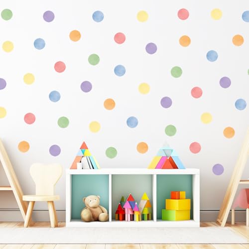Wally Fox - Wandtattoo Kinderzimmer - Kinderzimmer Deko - Wandtattoo Kinderzimmer Mädchen - Wanddeko, Wandsticker Punkte, Kreise - Bunte Punkte/Tupfen 60 Stk von Wally Fox