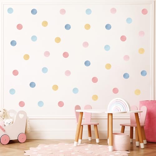 Wally Fox - Wandtattoo Kinderzimmer - Kinderzimmer Deko - Wandtattoo Kinderzimmer Mädchen - Wanddeko, Wandsticker Punkte, Kreise - Rosa Blaue Tupfen/Polka Dots 50 Stk von Wally Fox