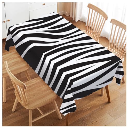 Walmsco Tischdecke, Zebramuster, Dekoration für Esszimmer, Küche, rechteckig, 132 x 178 cm, Schwarz / Weiß von Walmsco