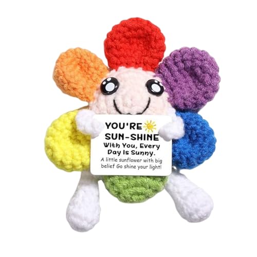 Walopola Kleine positive Häkel-Sonnenblume, bunte Häkelblume, positiver Plüsch, Taschengröße, Plüsch mit optimistischer Karte, inspirierende Strickfigur für Heimdekoration Walopola Kleine positive Häkel-Sonnenblume, bunte Häkelblume, positiver Plüsch, Taschengröße, Plüsch mit optimistischer Karte, inspirierende Strickfigur für Heimdekoration von Walopola