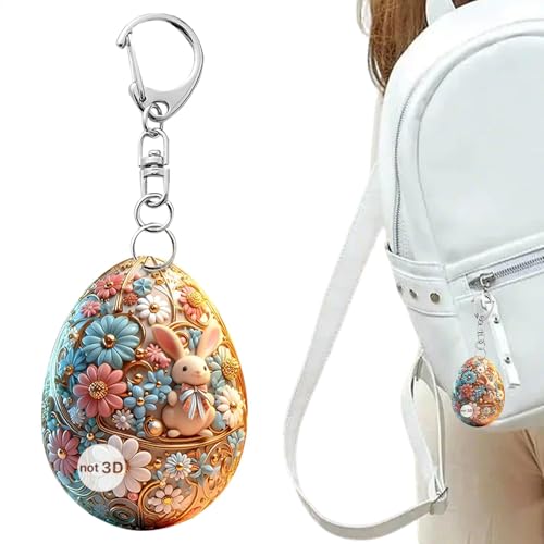 Walopola Osterhasen-Schlüsselanhänger – Ei-Acryl-Schlüsselanhänger mit Hasen-Design – hängende Ornamente, Partygeschenke, Klassenzimmer, Auto-Rückspiegel-Anhänger für Jungen und Mädchen von Walopola