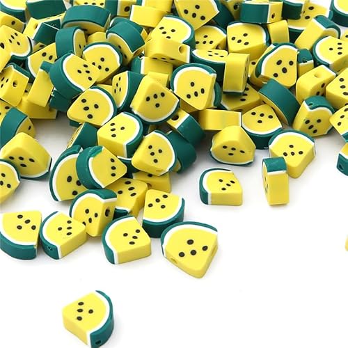 200 Stück Obst Perlen zum Auffädeln Polymer Clay Perlen für armbänder Kinder Armband perlen für die Herstellung von Schmuck Armbänder Halskette Ohrringen DIY HandwerkDreieckige gelbe Wassermelone von Waltonalice