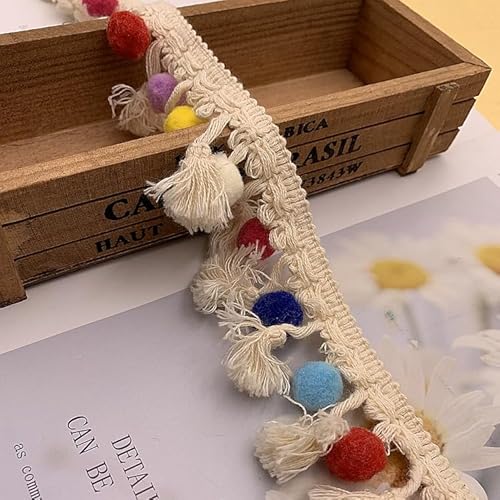 Bunt Pompom Borte Dekoband Mit Pom Poms Bommelborte Bommelband Pomponband Fransenband Zierband für DIY Handwerk Nähen Bekleidung Vorhang Kleidung Tischdecke(6 cm breit) dunkler Ball15 Yards von Waltonalice