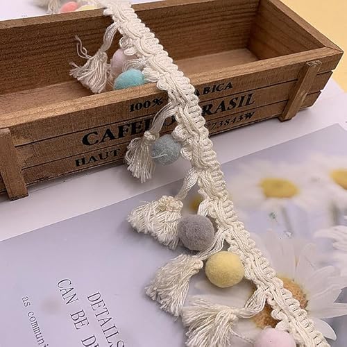 Bunt Pompom Borte Dekoband Mit Pom Poms Bommelborte Bommelband Pomponband Fransenband Zierband für DIY Handwerk Nähen Bekleidung Vorhang Kleidung Tischdecke(6 cm breit) heller Ball15 Yards von Waltonalice