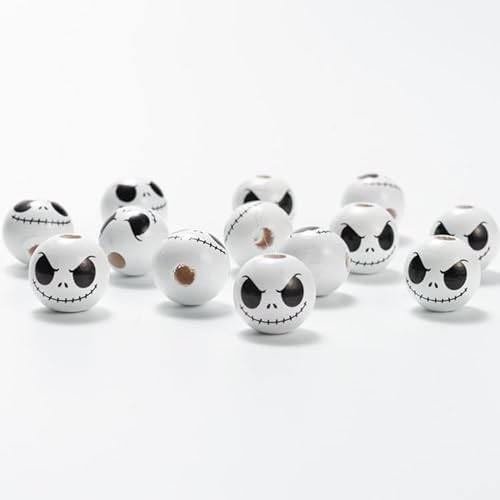 Halloween Holzperlen mit Loch Groß Holzperlen mit Gesicht Holzperlen Natur Perlen für Armbänder halloween spielzeug Schmuckherstellung Basteln Zubehör Party DIYWeiß 16 mm Gespenstergesicht20 Stück von Waltonalice