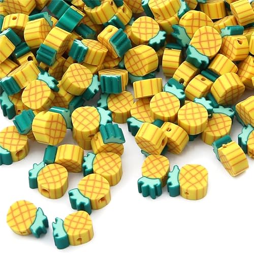 Waltonalice 200 Stück Obst Perlen zum Auffädeln Polymer Clay Perlen für armbänder Kinder Armband perlen für die Herstellung von Schmuck Armbänder Halskette Ohrringen DIY HandwerkAnanas von Waltonalice