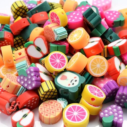 Waltonalice 200 Stück Obst Perlen zum Auffädeln Polymer Clay Perlen für armbänder Kinder Armband perlen für die Herstellung von Schmuck Armbänder Halskette Ohrringen DIY HandwerkGemischte Packung von Waltonalice