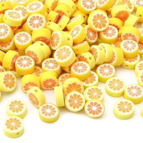 Waltonalice 200 Stück Obst Perlen zum Auffädeln Polymer Clay Perlen für armbänder Kinder Armband perlen für die Herstellung von Schmuck Armbänder Halskette Ohrringen DIY HandwerkOrange von Waltonalice