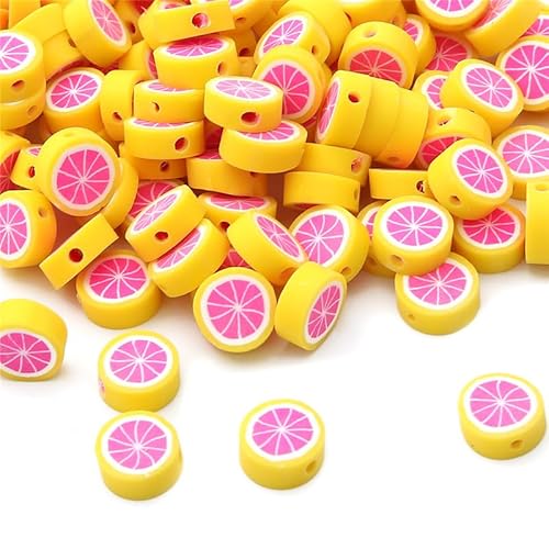 Waltonalice 200 Stück Obst Perlen zum Auffädeln Polymer Clay Perlen für armbänder Kinder Armband perlen für die Herstellung von Schmuck Armbänder Halskette Ohrringen DIY HandwerkZitrone von Waltonalice