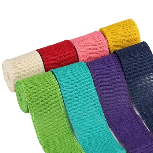 Waltonalice 8 Rollen Bunt Juteband Sackleinenrolle 16M * 6CM Breit Leinenband Geschenkband Dekoband Jute Bänder Natürliche Vintage Bastelband Weihnachtsleinenband für DIY Handwerk Hochzeit Party Bunt von Waltonalice