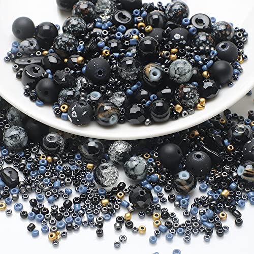 Waltonalice Perlen zur Schmuckherstellung Runde Glasperlen perlenset Bunte Kristallperlen mit Loch für DIY-Halsketten Armbänder Ohrringe Bastelbedarf Größen Farbenmix Dunkle Orchidee von Waltonalice