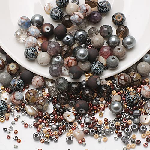 Waltonalice Perlen zur Schmuckherstellung Runde Glasperlen perlenset Bunte Kristallperlen mit Loch für DIY-Halsketten Armbänder Ohrringe Bastelbedarf Größen Farbenmix Dunkles Kaffee von Waltonalice
