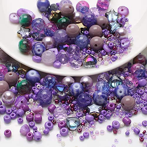 Waltonalice Perlen zur Schmuckherstellung Runde Glasperlen perlenset Bunte Kristallperlen mit Loch für DIY-Halsketten Armbänder Ohrringe Bastelbedarf Größen Farbenmix Kristallviolett von Waltonalice