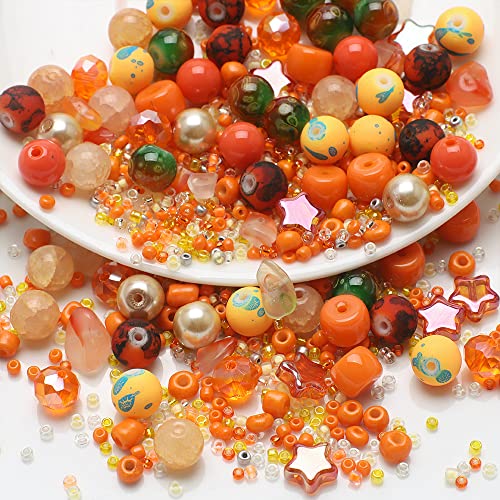 Waltonalice Perlen zur Schmuckherstellung Runde Glasperlen perlenset Bunte Kristallperlen mit Loch für DIY-Halsketten Armbänder Ohrringe Bastelbedarf Größen Farbenmix Mandarine von Waltonalice