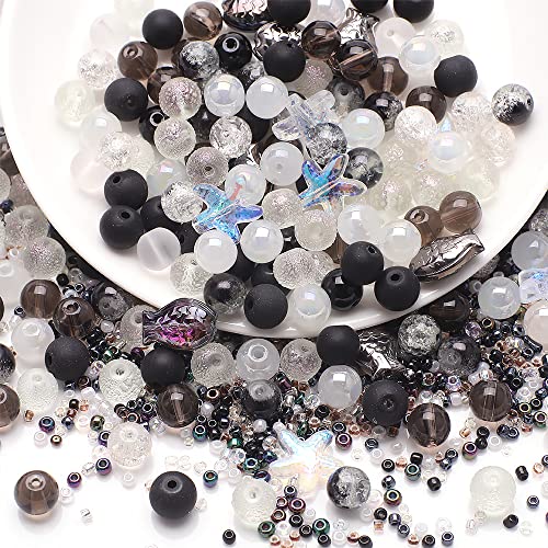 Waltonalice Perlen zur Schmuckherstellung Runde Glasperlen perlenset Bunte Kristallperlen mit Loch für DIY-Halsketten Armbänder Ohrringe Bastelbedarf Größen Farbenmix Mondlichtweiß von Waltonalice
