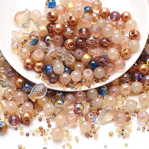 Waltonalice Perlen zur Schmuckherstellung Runde Glasperlen perlenset Bunte Kristallperlen mit Loch für DIY-Halsketten Armbänder Ohrringe Bastelbedarf Größen Farbenmix Teebraun von Waltonalice