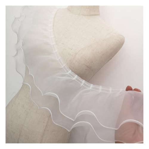 Waltonalice Spitzenband Plissee Spitze Band Doppelschicht spitzenborten bordüre Stoff breit bordüre Stoff für DIY Näharbeiten Kleid Bekleidung Kragen Kleidung Dekor 15cm breit, Weiß 1 Meter von Waltonalice