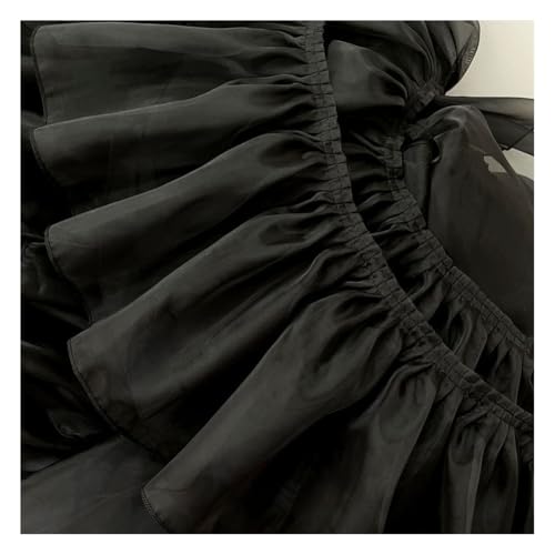 Waltonalice Spitzenband Plissee Spitze Band spitzenborten bordüre Stoff breit bordüre Stoff Spitzenbesatz für DIY Näharbeiten Kleid Bekleidung Kragen Kleidung Dekor 20cm breit, Schwarz 1 Meter von Waltonalice