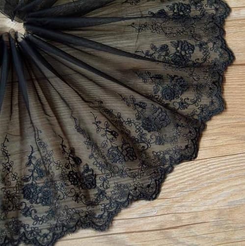 Waltonalice Spitzenband Tüll Spitzenborte Stickerei Tüll Spitzenstoff Blumenmuster Spitzenbesatz band spitze Spitzenbordüre spitzen Dekoband Zierband Breite 20 cm Schwarz (Schwarze Rose) 15 Yards von Waltonalice