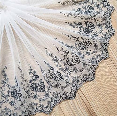 Waltonalice Spitzenband Tüll Spitzenborte Stickerei Tüll Spitzenstoff Blumenmuster Spitzenbesatz band spitze Spitzenbordüre spitzen Dekoband Zierband Breite 20 cm Weiß (Schwarze Rose) 15 Yards von Waltonalice