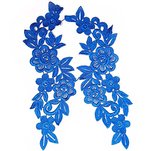 1 Paar Spitzenapplikation Blumenstickerei Patch,Blumen Spitze Nähen Applikation Kragen Applikation DIY Handwerk Ausschnitt Nähen Stickerei Patches Zubehör für Cheongsam Kleidung Kleid,Blau von Wambere