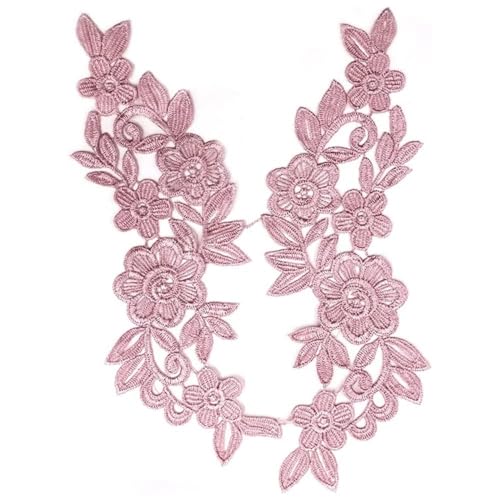 1 Paar Spitzenapplikation Blumenstickerei Patch,Blumen Spitze Nähen Applikation Kragen Applikation DIY Handwerk Ausschnitt Nähen Stickerei Patches Zubehör für Cheongsam Kleidung Kleid,Rosa von Wambere