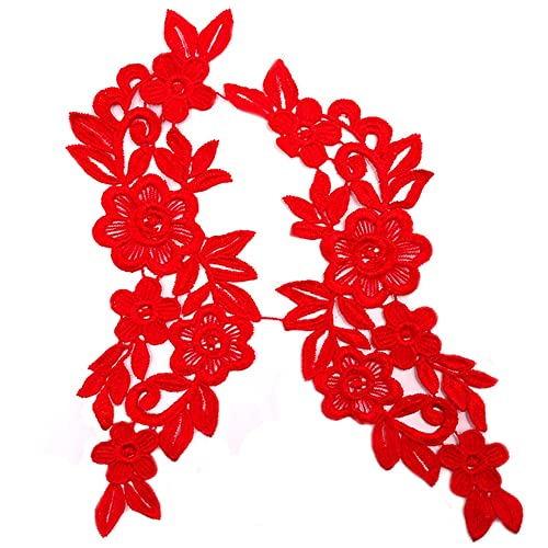 1 Paar Spitzenapplikation Blumenstickerei Patch,Blumen Spitze Nähen Applikation Kragen Applikation DIY Handwerk Ausschnitt Nähen Stickerei Patches Zubehör für Cheongsam Kleidung Kleid,Rot von Wambere