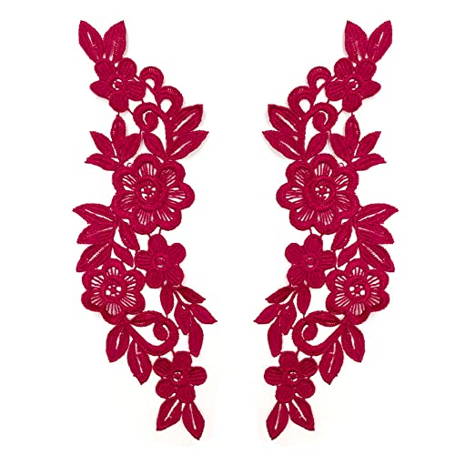 1 Paar Spitzenapplikation Blumenstickerei Patch,Blumen Spitze Nähen Applikation Kragen Applikation DIY Handwerk Ausschnitt Nähen Stickerei Patches Zubehör für Cheongsam Kleidung Kleid,Weinrot von Wambere