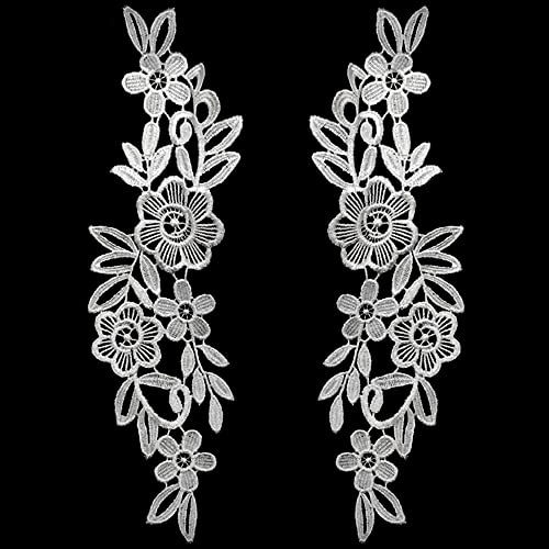 1 Paar Spitzenapplikation Blumenstickerei Patch,Blumen Spitze Nähen Applikation Kragen Applikation DIY Handwerk Ausschnitt Nähen Stickerei Patches Zubehör für Cheongsam Kleidung Kleid,Weiss von Wambere