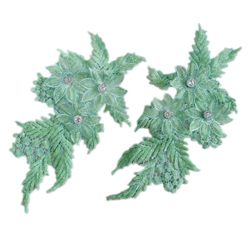 1 Paar Stickerei Pailletten Spitze Applikation Nähen Blumen Stoff Patch Blumenstickerei Glitzer Aufnäher Ornament für DIY Handwerk Haarschmuck Hochzeitskleid Kleidungsdekoration,Grün von Wambere