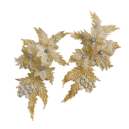 1 Paar Stickerei Pailletten Spitze Applikation Nähen Blumen Stoff Patch Blumenstickerei Glitzer Aufnäher Ornament für DIY Handwerk Haarschmuck Hochzeitskleid Kleidungsdekoration,Orange von Wambere