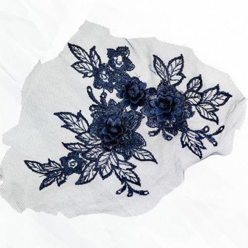 1 Stück 3D Spitzenblumenapplikation,Stickerei Spitzen Blumen Patches,Blumen Bestickte Spitzenapplikationen,Annähen Aufnäher für DIY Kunsthandwerk Hochzeitskleider Kleidungsdekoration,Navy blau von Wambere