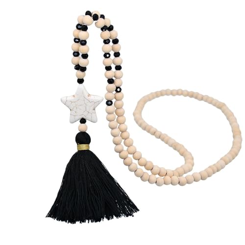 1 Stück Damen Vintage Handgemachte Holzperlen Halskette Pulloverkette mit Quasten Kettenhalskette Perlenanhänger Modekette Sweater Kette Bead Schnur Kette Modeschmuck Perlen Halsketten,Schwarz 1 Stück Damen Vintage Handgemachte Holzperlen Halskette Pulloverkette mit Quasten Kettenhalskette Perlenanhänger Modekette Sweater Kette Bead Schnur Kette Modeschmuck Perlen Halsketten,Schwarz von Wambere