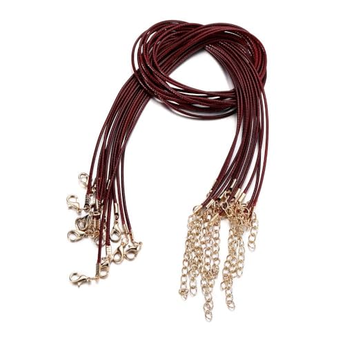 10 Stück 1.5mm Geflochtene Gewachste Halskette Mit Anhängerschlaufe Ösen Lederband Kette mit Verschluss Lederband Kette Ohne Anhänger für DIY Handwerk Basteln Schmuckherstellung,Weinrot von Wambere