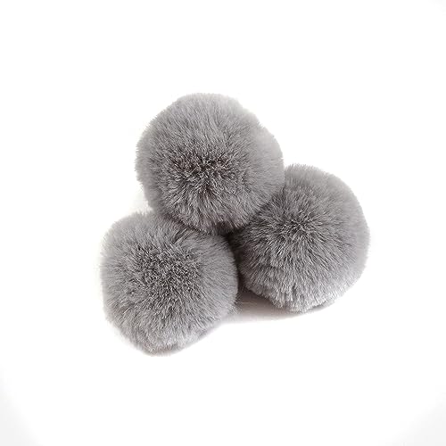 10 Stück 8cm Pompons zum Basteln,Pompon Kunstfell Bommel Plüschbälle mit Elastischer Schlaufe,für DIY Kunsthandwerk Haarschmuck Hochzeiten Geburtstage Weihnachten Dekorationen,Grau A von Wambere