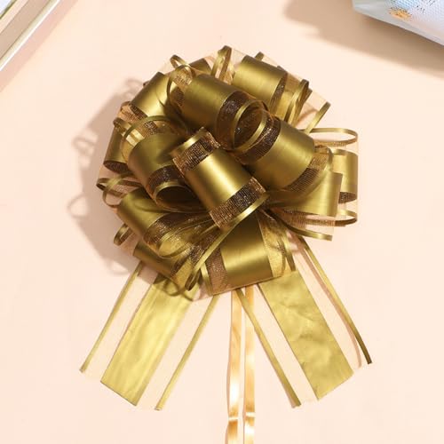 10 Stück Große Geschenkschleife,Ziehschleifen Dekoschleife Geschenk Schleife Geschenkband Zierschleife Geschenkbänder Pull Bögen,für DIY Basteln Geschenkverpackung Hochzeit Geburtstag,Gold von Wambere