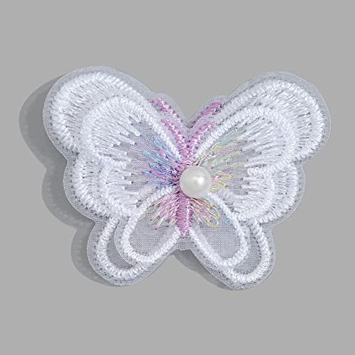 10 Stück Spitze Tüll Stickerei 3D-Perlen Schmetterling Applique Patches Sticker Aufnäher Applikation Flicken zum Aufnähen Gestickte Basteln und Dekorieren Kleidung Gardine Tischtuch Taschen,Weiss von Wambere
