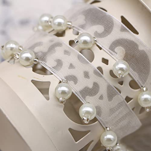 10 Yards Perlen Gewebe,Perlen Spitze,Handbestickte Spitze,Kragenleiste Manschettensatz DIY-Accessoires,Spitze-Borten für DIY Handwerk Weihnachten Deko Hochzeit Party Basteln Geschenkband,Weiß N von Wambere
