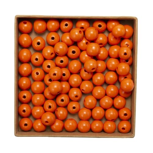 100 Stück 14mm Bunte Holzperlen mit Loch Holzperlen Perlen aus Lotusholz, Natürliche runde Holzperlen Unbehandelte Perlen Holz für Bastelarbeiten DIY Schmuck Armband Halskette,Tiefes Orangerot von Wambere