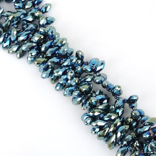 100 Stück 6x12mm Facettierte Perlen Glasperlen,Glitzerperlen Bunte Perlen für Armbänder für Basteln Schmuckherstellung DIY Halsketten, Armbänder Ohrringe,Navy blau von Wambere